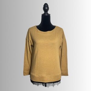 Massimo Dutti Gold Long Sleeve Knit Tunic Sweater, Black Lace Bottom Hem Size XS
